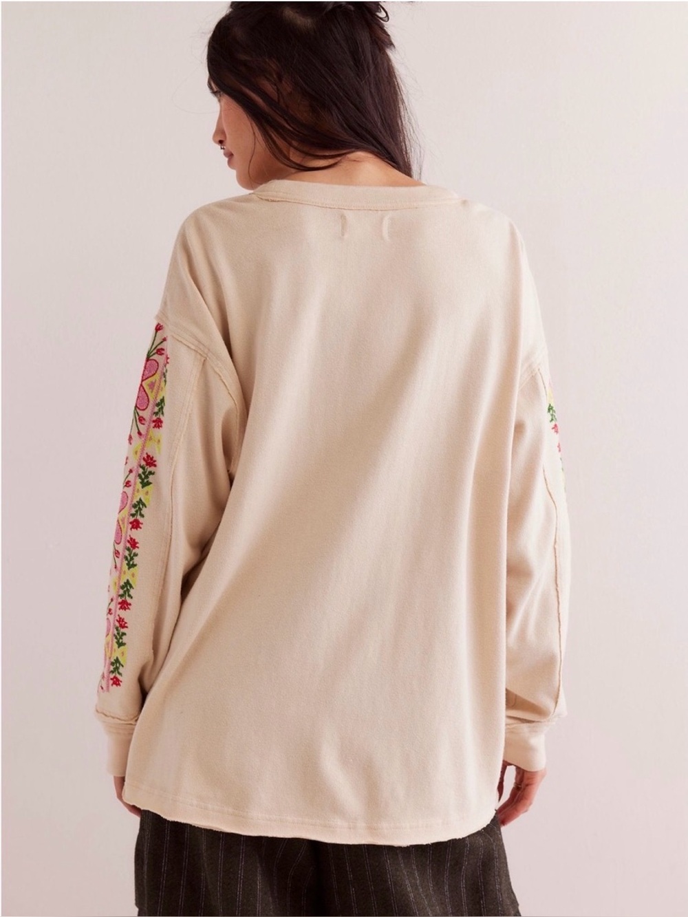 Free People All My Heart Tee in ivory Embroidered Bear Crewneck Sweatshirt - Picture 4 of 12